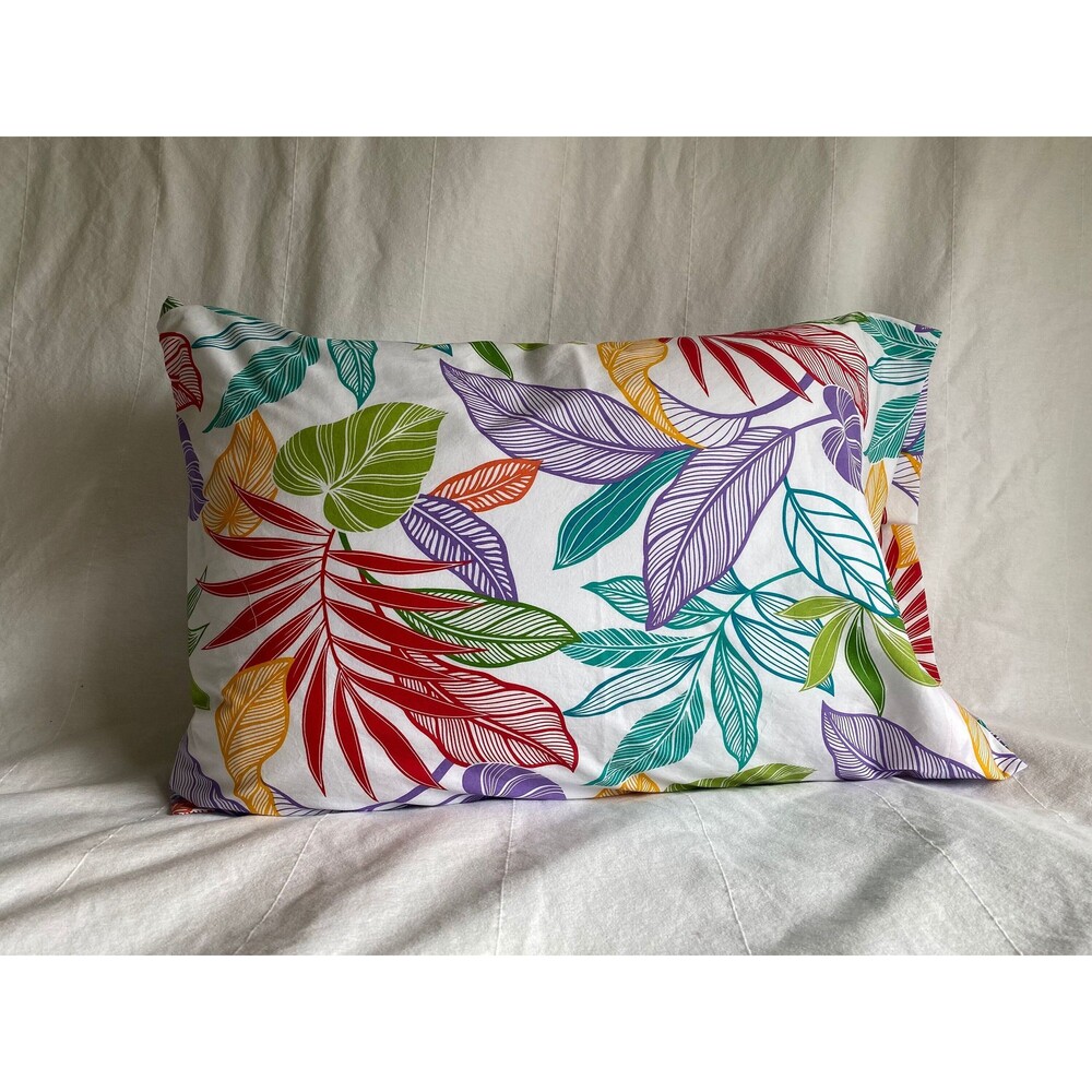Pillowcase with Rainbow Tropical Plants | Handmade | 100% Cotton